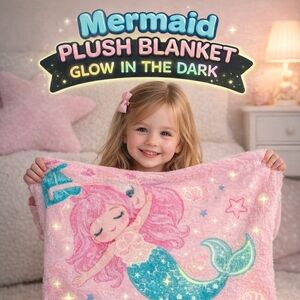 #4000 Glow in the Dark Mermaid Plush Blanket for Kids Pink Soft Throw 60 x 50